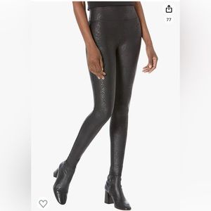 SPANX black faux leather snake leggings
